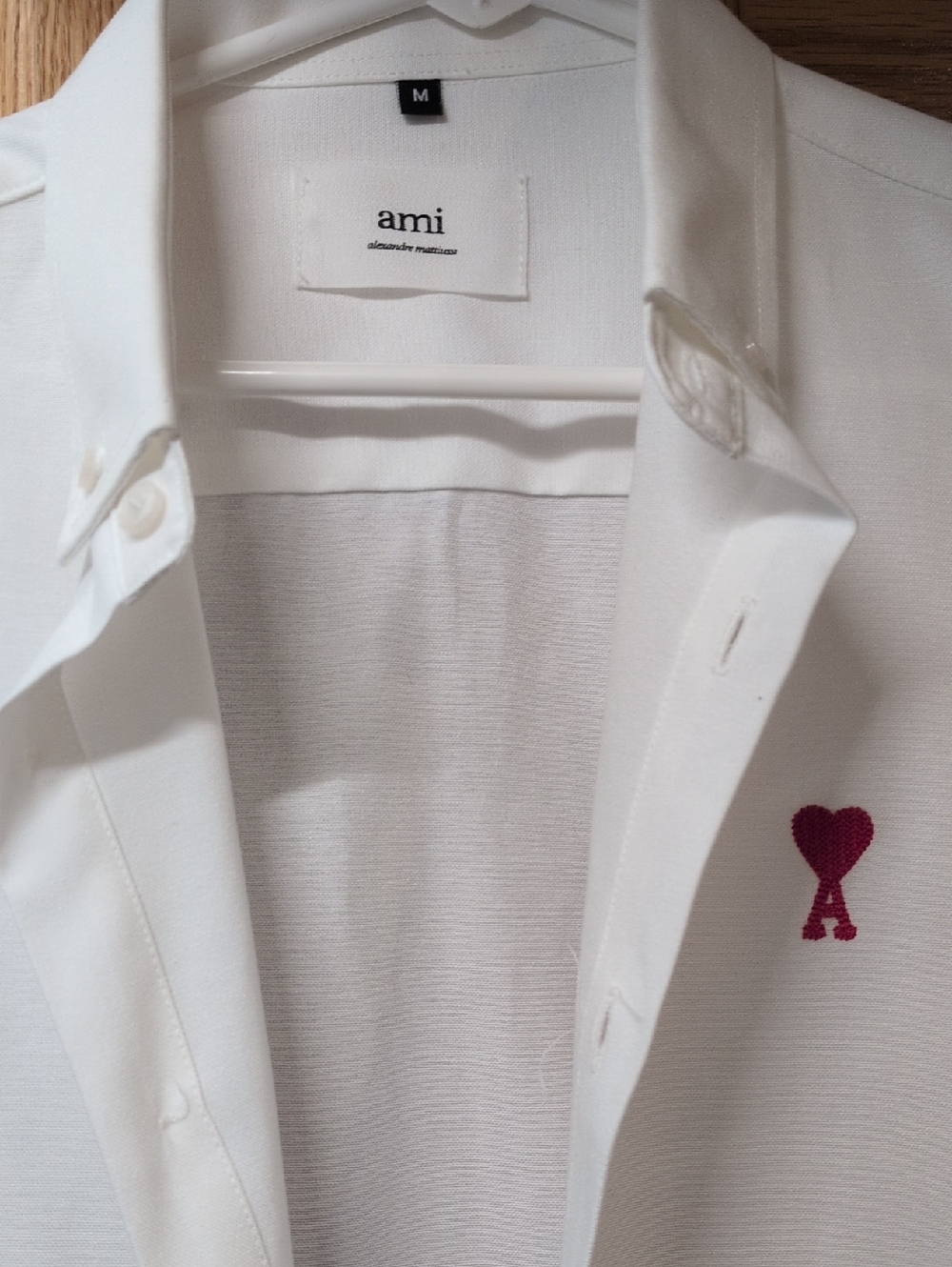 Ami Alexandre Mattiussi White Button-Down Shirt with Pink Heart 'A' Logo